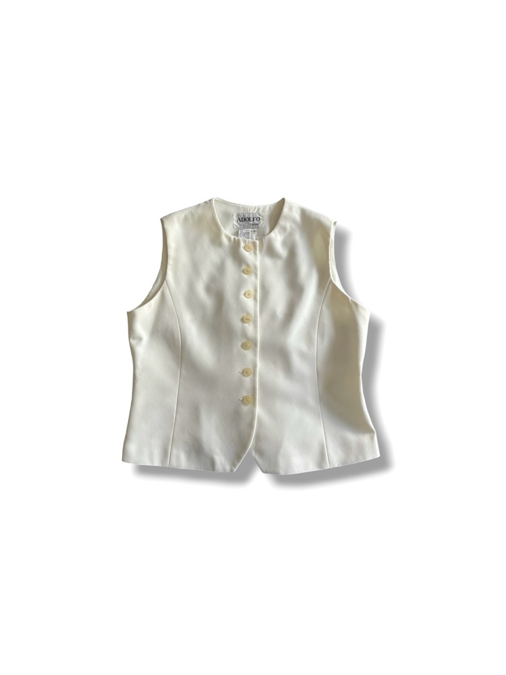 Vintage 90s White Button Up Vest Top Adolfo Atelier 16 Minimalist Summer Blouse